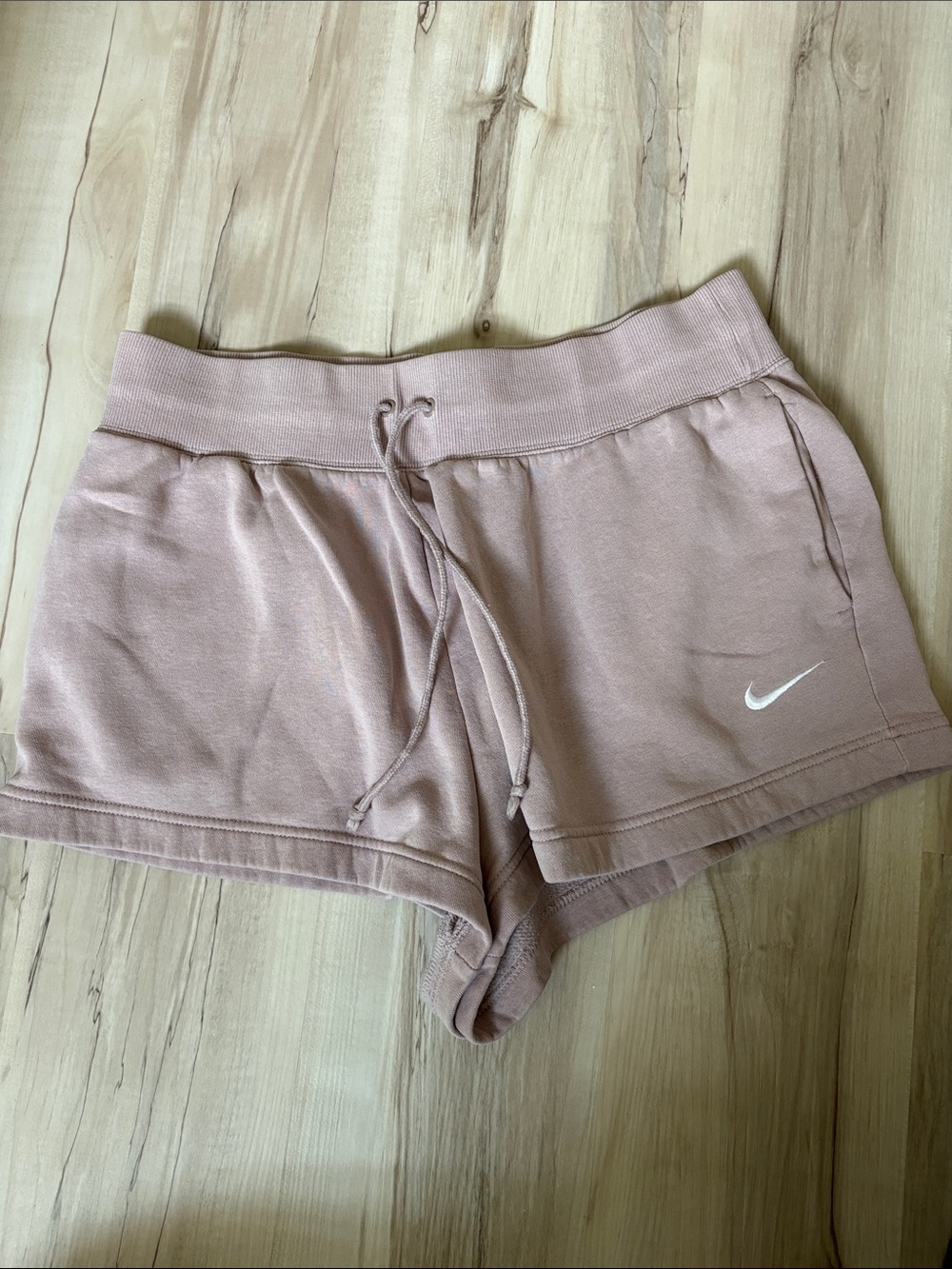 Nike Women's Athletic Shorts in Dusty Rose with White Swoosh